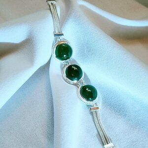 NEW Sterling Silver Green Onyx Bracelet  -  7.25 inches, 30.25 ctw.